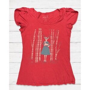 Blue Platypus Graphic T-Shirt Woodland Deer Girl Forest Whimsical Red Small